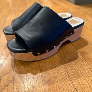 Dolce Vita Black and Tan Mules with Wooden Platform